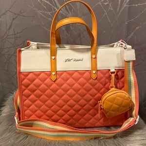 BNWT BETSEY JOHNSON XOBECCA Coral White Satchel Crossbody Bag